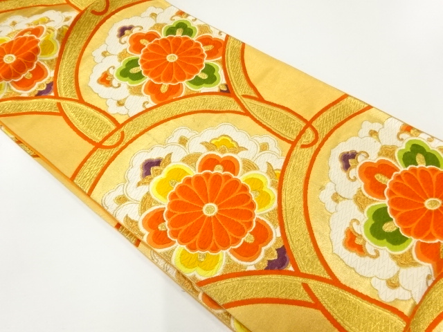 JAPANESE KIMONO / ANTIQUE FUKURO OBI / SILK / WOVEN FLOWERS & SAIGAIHA